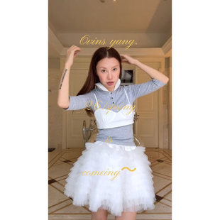 T恤女修身 娃娃领拼接长袖 学院风上衣 ovinsyang春日芭蕾 L少女