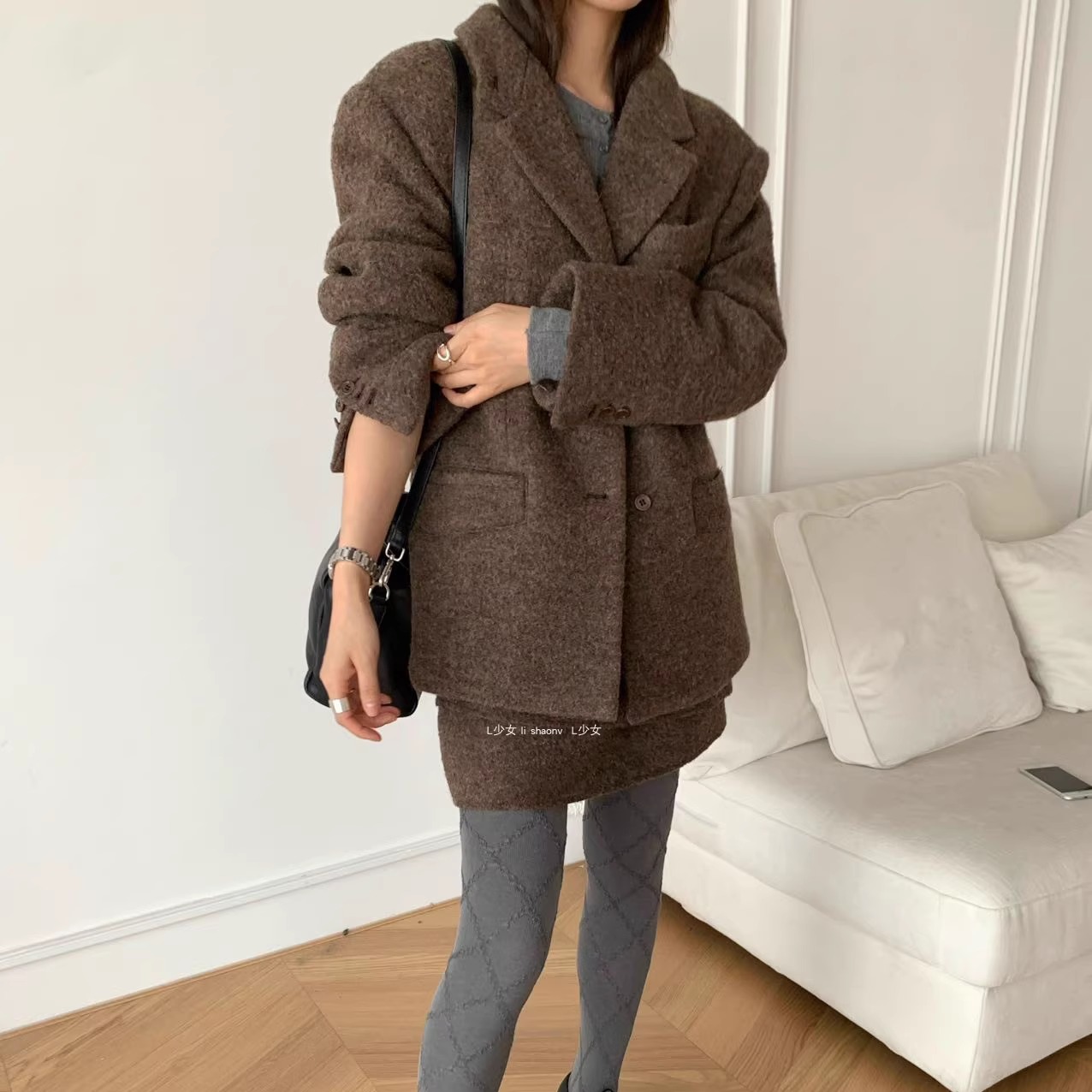 L少女 waitmore百分之70羊毛 呢子西装外套女厚实保暖大衣625825