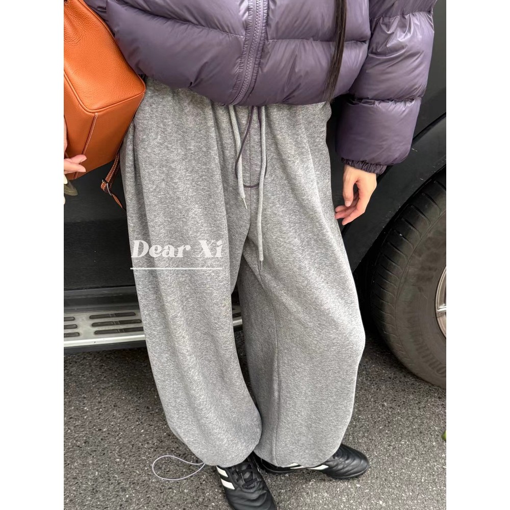 L少女 DEAR.XI 百搭且实穿~加厚加绒卫裤休闲裤韩系慵懒长裤 6113