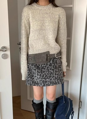 L少女 waitmore 高级感锁边圆领羊毛针织毛衣法式复古上衣BW07125