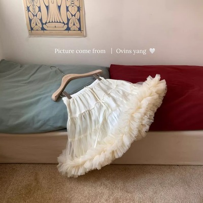 L少女 芭蕾风白色蛋糕裙花边半身裙女秋冬减龄显瘦仙气a字短裙子