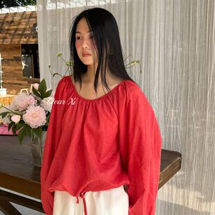 文艺感休闲韩系气质衬衣 棉质绑带大件宽松衬衫 L少女 DEAR.XI