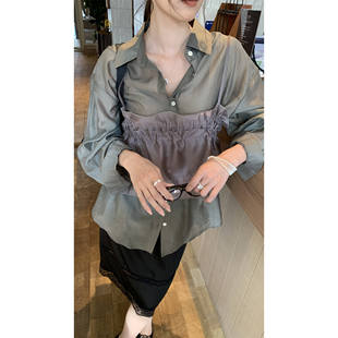 女上衣透视衬衣39193 衬衫 L少女 Tessbrii简约轻薄天丝防晒长袖