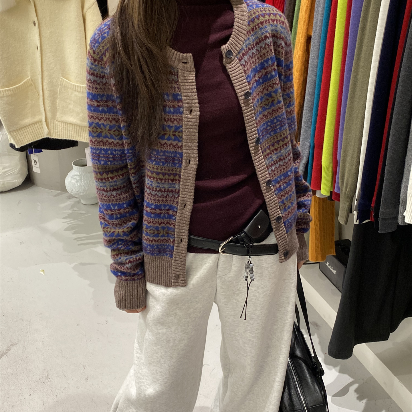 L少女 Doubleseven韩系复古长袖撞色设计感羊毛针织衫毛衣开衫