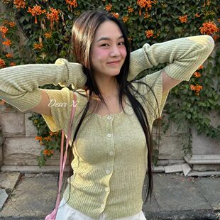 款 袖 套针织衫 L少女 时髦多色开衫 小特别 春季 上衣25478 DEAR.XI