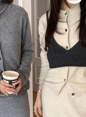 L少女 waitmore韩系简约百搭针织开衫+高腰半身裙两件套BW07525