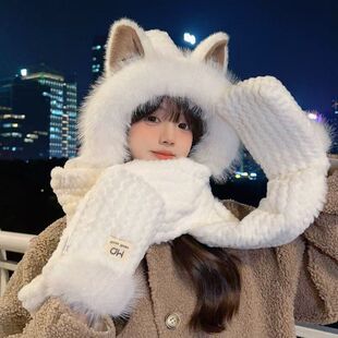 帽显韩国狐狸可爱护耳女帽子脸新款耳朵小潮秋冬保暖雷锋毛绒绒帽