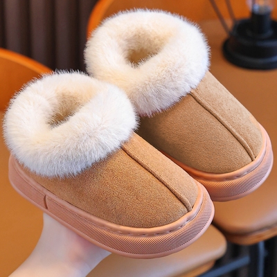 儿童秋冬简约毛毛鞋棉拖鞋包跟