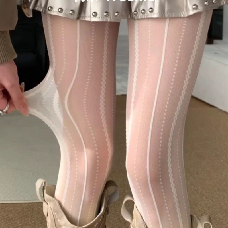 miu系白色丝袜防勾丝配靴连裤袜女超薄春夏配裙子纯欲蕾丝打底裤