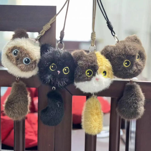 可爱萌可抽拉小猫挂件毛绒玩具公仔小猫咪包包挂饰钥匙扣娃娃玩偶