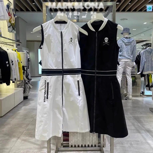 夏季新款原单高尔夫女士立领拉链无袖裙户外运动防走光长款连衣裙