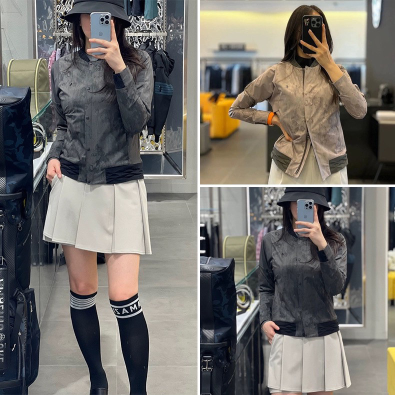 新款春夏高尔夫球服女士上衣标志立领长袖夹克拉链修身迷彩外套