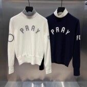 上衣 长袖 韩国原单高尔夫女士立领拼色字母针织衫 运动保暖透气修身