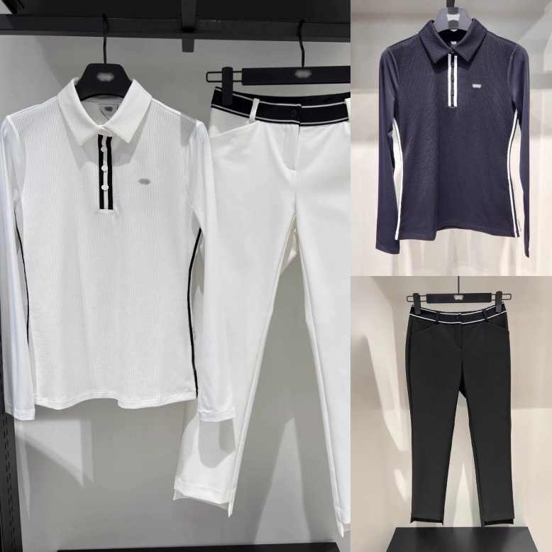 新款 夏季高尔夫女士套装翻领薄款拼接冰丝长袖上衣运动弹力长裤