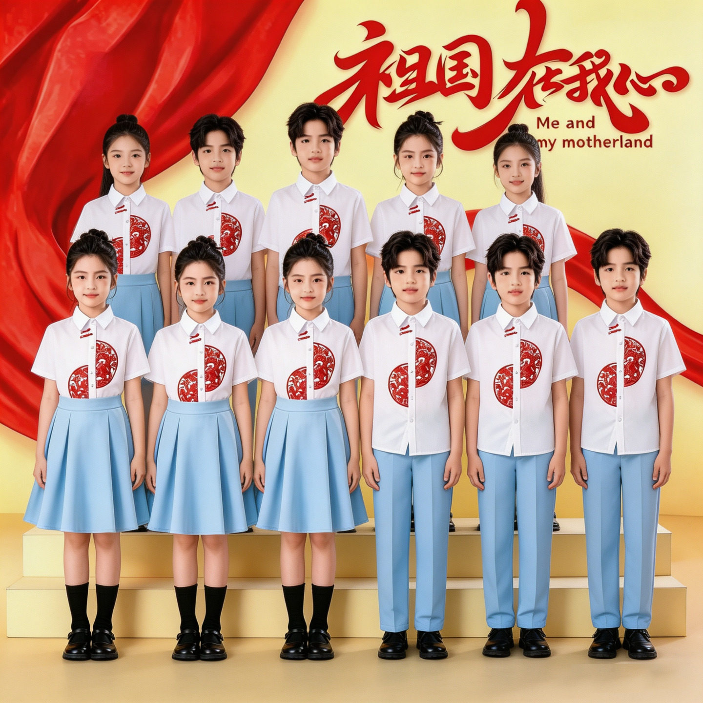 国庆儿童合唱演出服中小学生大合唱团中国红歌唱朗诵演讲比赛服装