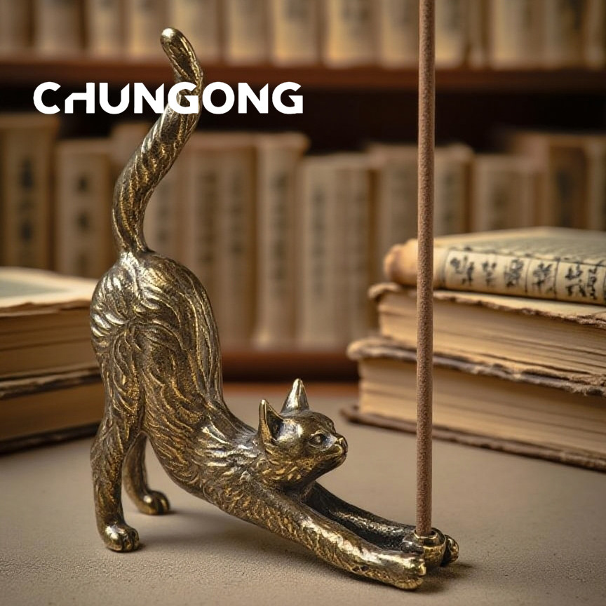 春工【招财进宝】黄铜线香香插纯铜香座实心猫咪摆件把件文玩茶宠,家居饰品,香托/香盘/香座/香插,淘宝优惠券,粉丝福利购,淘宝优惠卷