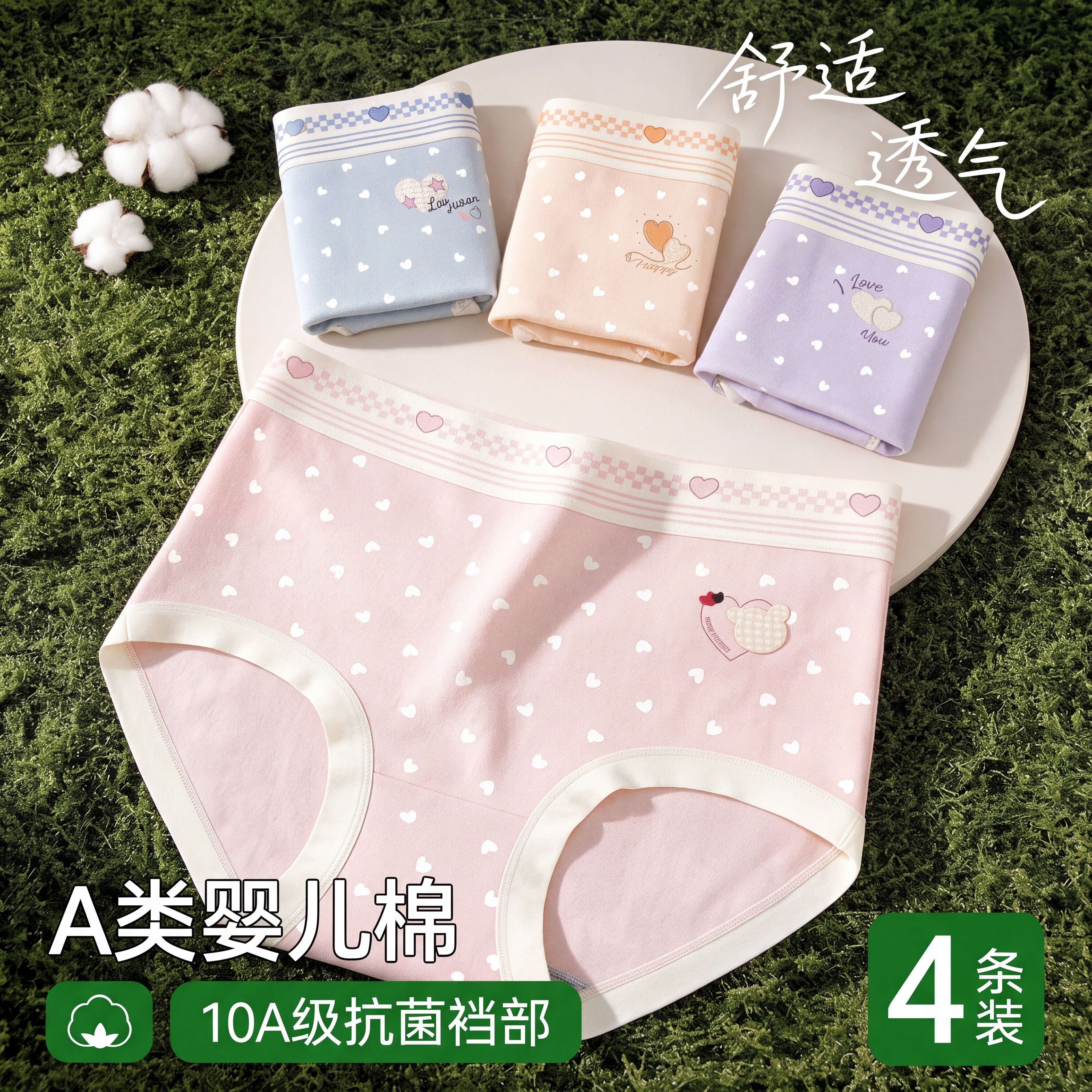 娜比熊女童纯棉抗菌高腰三角内裤