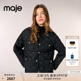 长袖 Maje2025春夏女装 黑色多口袋双面穿圆领短款 时尚 棉服外套 法式