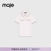 新款 针织衫 女装 时尚 Maje2026春季 饰性口袋翻领短袖 法式 撞色镶边装
