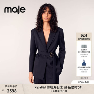 法式 季 末6折Maje金晨同款 2025秋冬女装 外套 气质黑色收腰系带西装