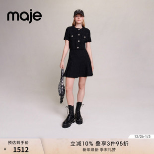 收腰修身 Maje春夏女装 气质黑色短款 简约时尚 显瘦花呢连衣裙 法式