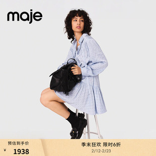 季末6折Maje商场同款2025秋冬款女装法式蝴蝶结领口收腰连衣裙