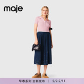 新款 仿珠饰花朵装 女装 Maje2026春季 法式 时尚 饰高腰长款 牛仔半身裙