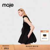 末7折Maje2025秋冬新款 女装 法式 季 黑色蓬蓬裙摆无袖 收腰连衣裙
