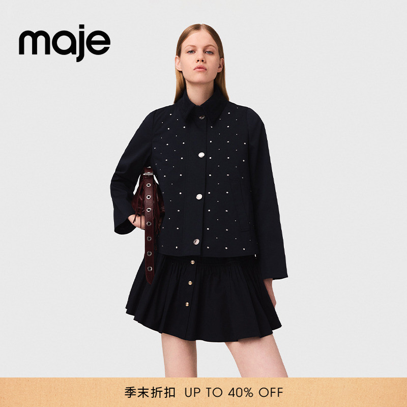 Maje气质翻领单排扣仿钻装饰棉服