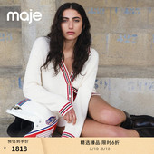 法式 季 女装 2025秋冬款 休闲白色撞色V领针织上衣 末7折Maje商场同款