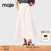 末7折Maje2025秋冬新款 女装 法式 季 气质白色长款 高腰喇叭半身裙