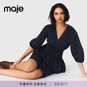 仿钻饰V领松紧腰短款 Maje2026春季 蛋糕连衣裙 法式 时尚 新款 女装