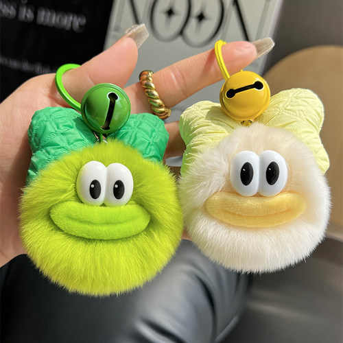 可爱蝴蝶结小煤球钥匙扣小鸭子