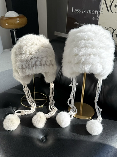 Шапка из кроличьего меха, женская зимняя меховая шапка с защитой ушей, шапка Баотоу, милая и милая универсальная шапка-тазик, показывающая лицо маленькой шапки Лей Фэна