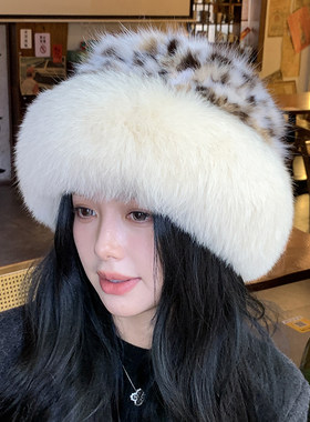 高端龙猫青紫蓝渔夫帽狐狸毛盆帽