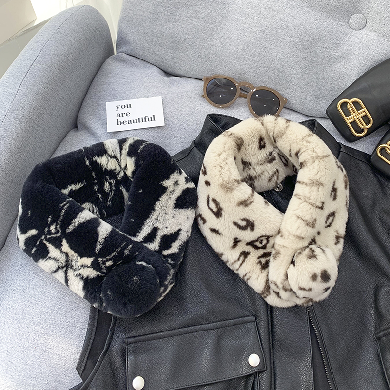 冬季双面加厚整皮围巾麋鹿吸扣女