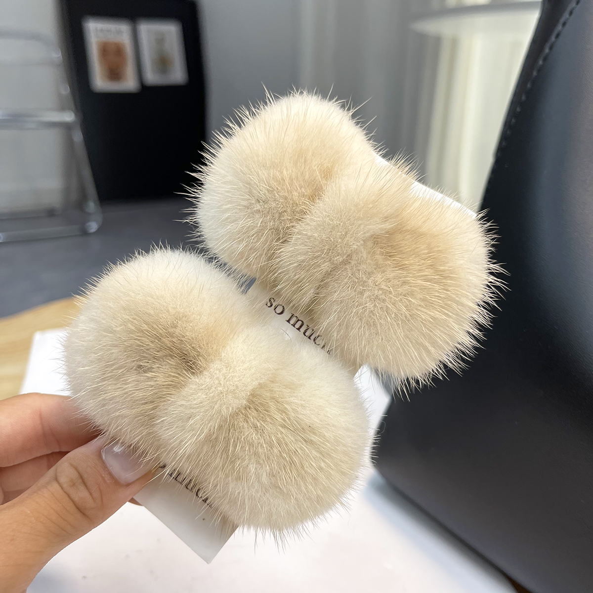 韩国边夹水貂毛蝴蝶结发夹