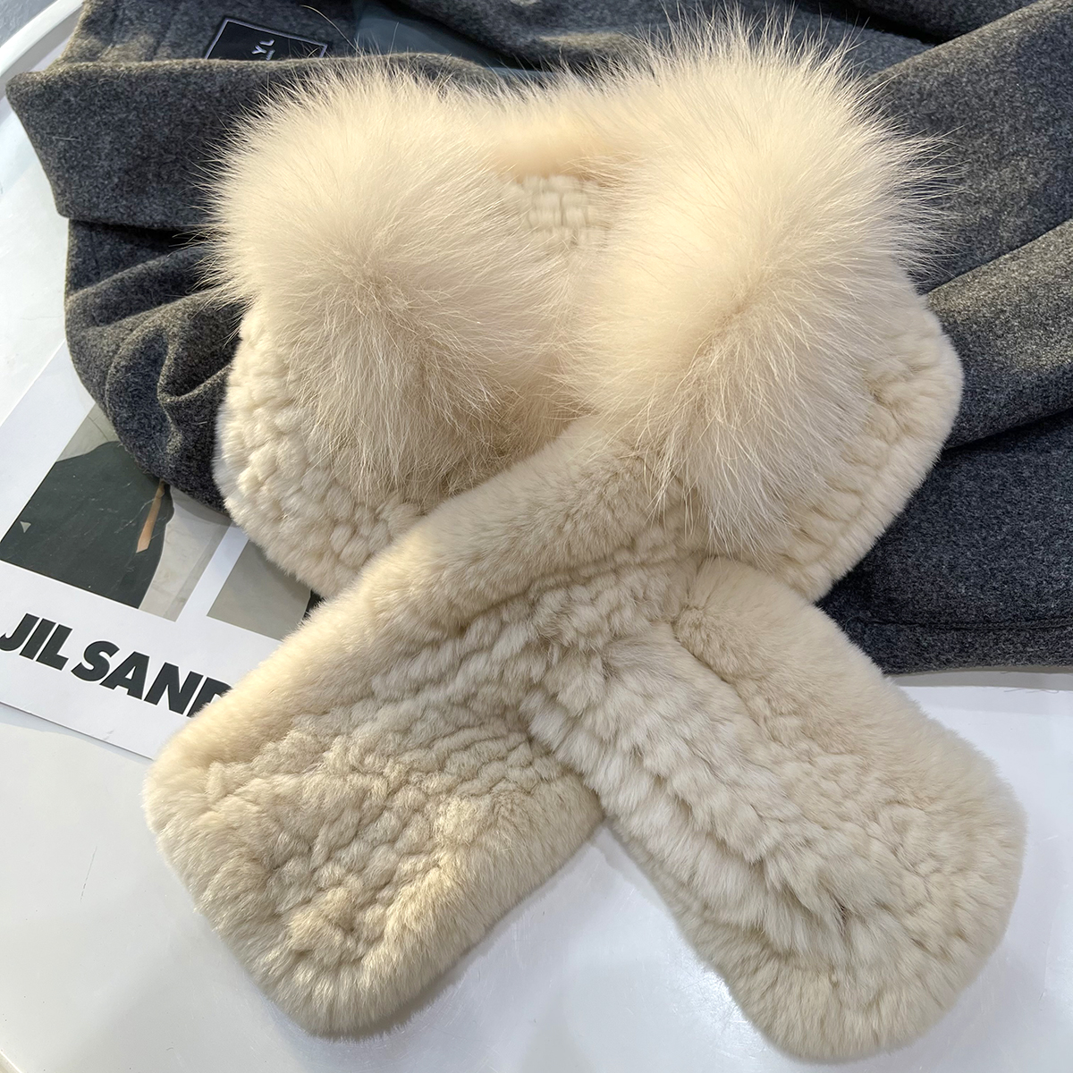 柔软真獭兔毛狐狸毛皮草围巾双面加厚毛绒围脖百搭保暖纯色毛领子