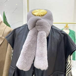 真獭兔毛围脖加长加厚保暖围巾韩版 纯色简约百搭真毛皮草毛毛领女