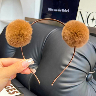 洗脸发箍女真獭兔毛毛球发夹网红可爱小熊毛绒球头箍少女发卡发饰