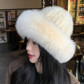 水貂毛编织皮草帽子冬季 防寒加厚保暖狐狸毛渔夫帽显脸小盆帽礼帽