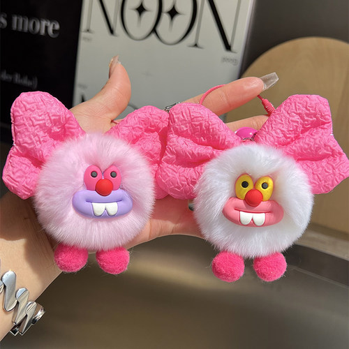 超大蝴蝶结小煤球钥匙扣包包挂件