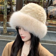 兔毛帽子狐狸毛渔夫帽冬季防寒加厚护耳帽百搭保暖显脸小盆帽礼帽