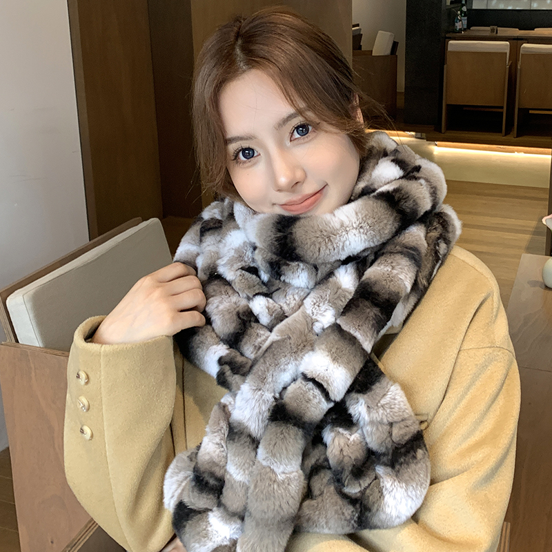 秋冬獭兔毛长款皮草围巾加厚围脖