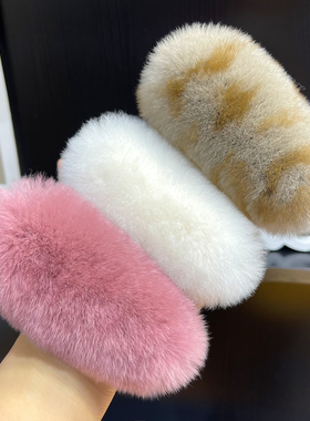 超大兔毛毛发夹韩国真獭兔毛金属鱼嘴夹边夹毛毛绒发卡网红bb夹女