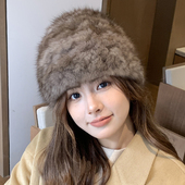 简约紫貂毛编织皮草帽子 弹力包头护耳女帽 双面真毛水貂毛帽子冬