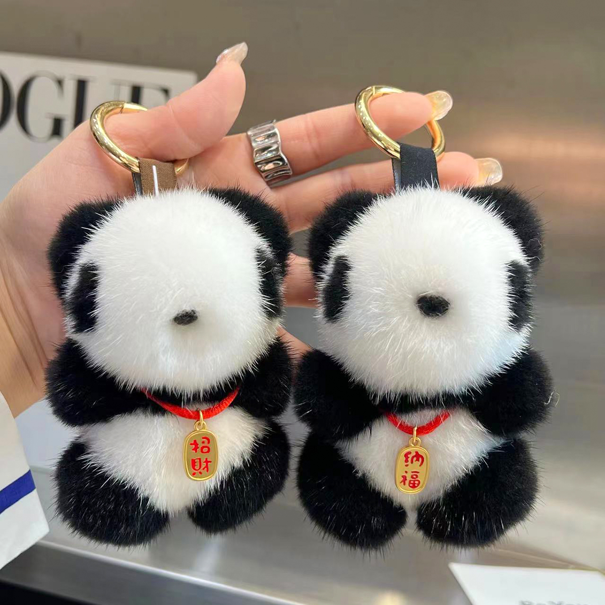 【可爱小熊猫】水貂毛汽车钥匙扣挂件毛绒玩偶公仔包挂饰生日礼物
