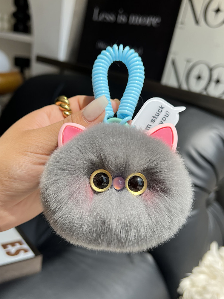 귀여운 렉스 토끼 모피 새끼 고양이 자동차 키 체인 펜던트 홍당무 고양이 봉제 공 인형 인형 가방 펜던트