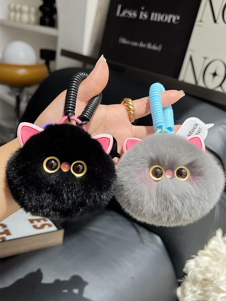 귀여운 렉스 토끼 모피 새끼 고양이 자동차 키 체인 펜던트 홍당무 고양이 봉제 공 인형 인형 가방 펜던트