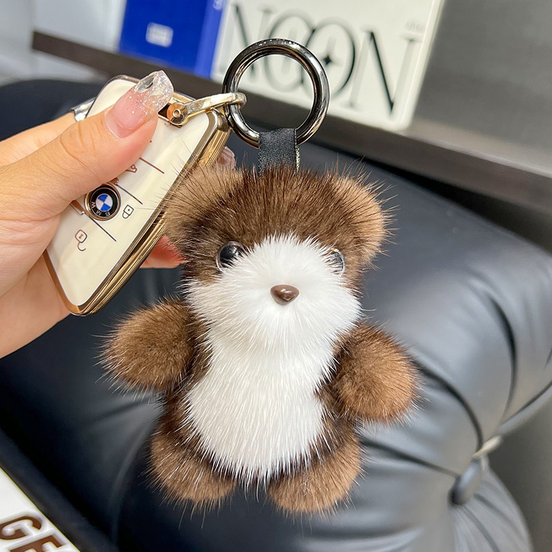 【可爱小熊】真水貂毛汽车钥匙扣挂件毛绒公仔书包包挂饰生日礼物